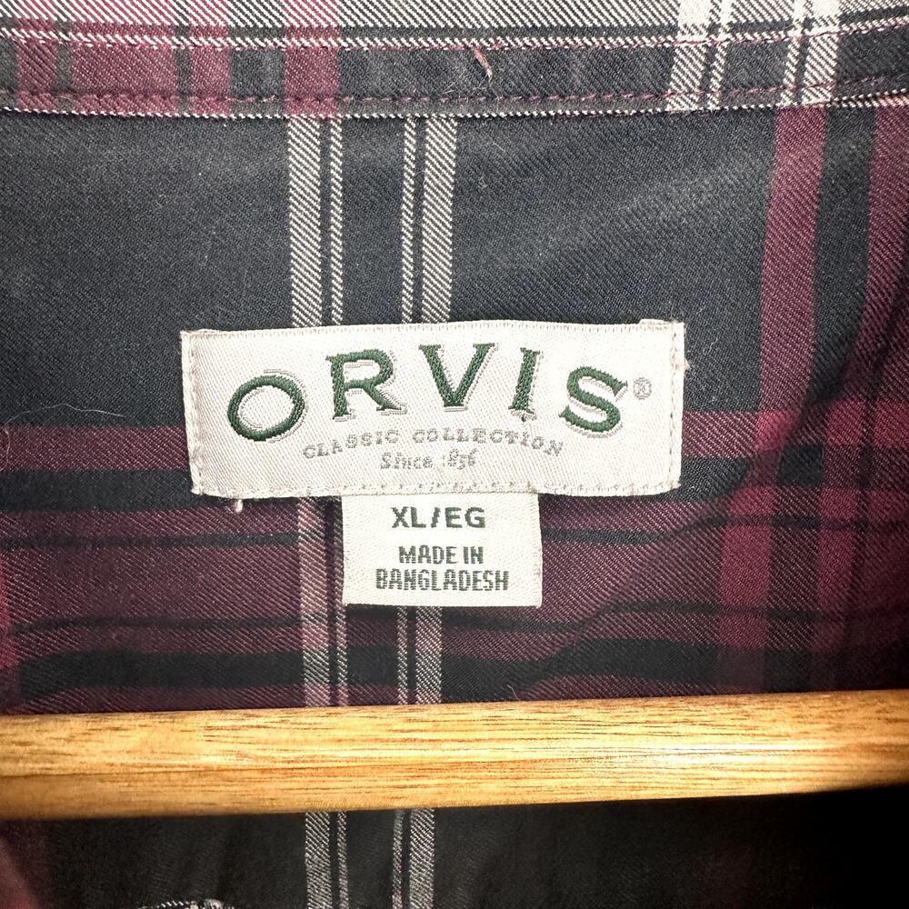 Orvis Classic Collection Long Sleeve Maroon Button Up Plaid Shirt XL Heritage - Picture 4 of 6